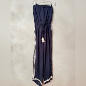 Surf Gypsy Navy Jumpsuit with White Tassel Trim